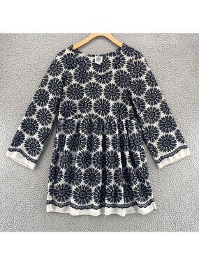 Ivy Jane Top Women Small Black White Embroidered Floral Long Sleeve Tunic Blouse